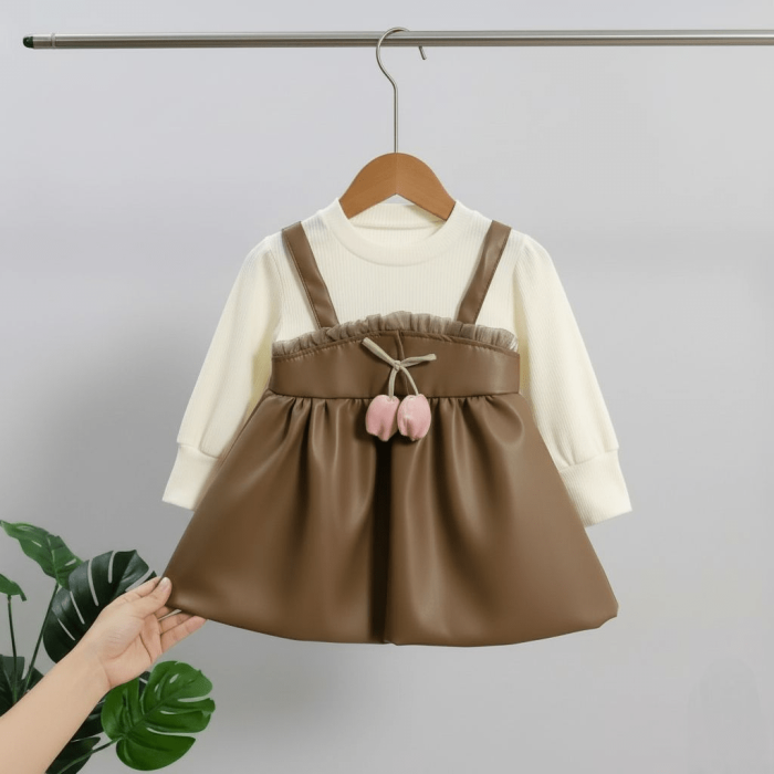 Leather Frock – OLIVE GREEN / CHOCOLATE - Image 3