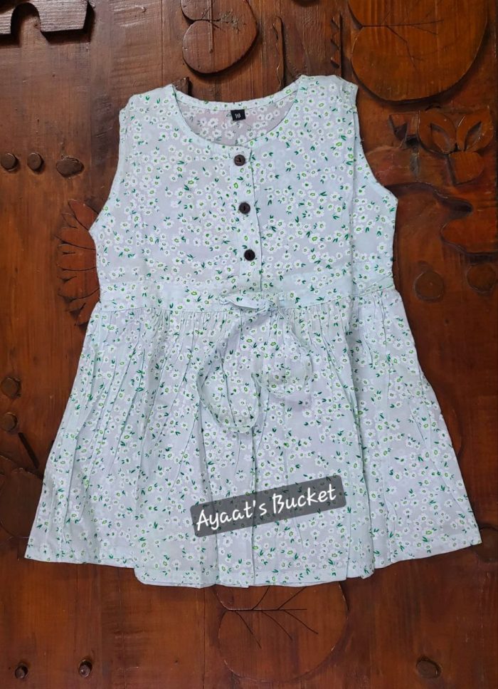 Summer Friendly Baby Girl’s Floral Waist Belt Frock - Image 1